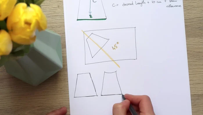 Adjust the pattern: Round the waistband and bottom edges slightly. Round the top side seams to create a more fitted silhouette.