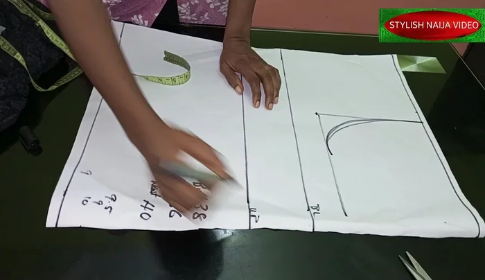 Mark the underbust line (36 inches, divided by 4 = 9 inches + 2 inches seam allowance).