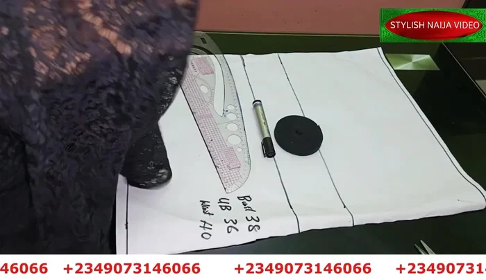 Mark the underbust line (36 inches, divided by 4 = 9 inches + 2 inches seam allowance).