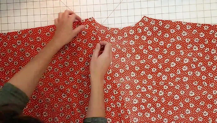 Sew the front and back bodice pieces together at the shoulder seam using a French seam.