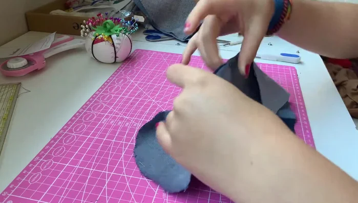 Sew brim pieces: Sew the brim pieces together, keeping the right sides facing inwards.