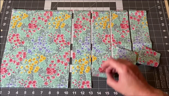 Prepare Border Fabric: Cut four 2.5-inch wide strips and one 8x10.5 inch rectangle from the border fabric.