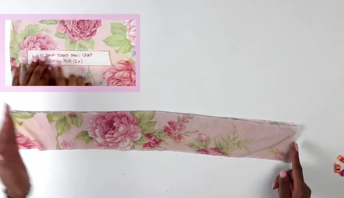 Attach the waistband to the skirt's waistline, right sides together, and sew along the seam allowance.