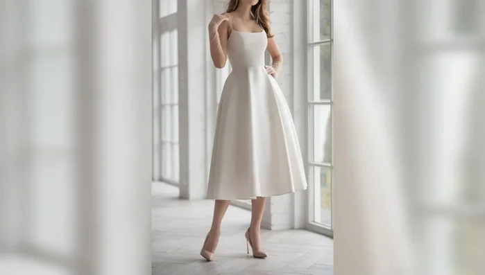 Highlighting the versatility of dress length (midi) and styles.