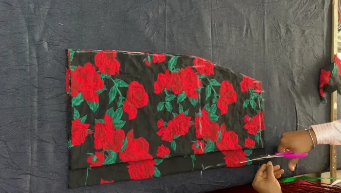 Cut out front piece. Fold fabric again to cut back piece, mirroring the front with zipper allowance.