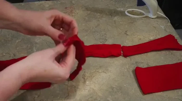 Turn the strip inside out to create a small sack.
