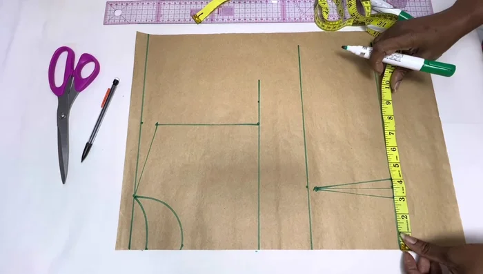Mark quarter circumference measurements on chest and waistlines. Connect these points to form the halter neck style.
