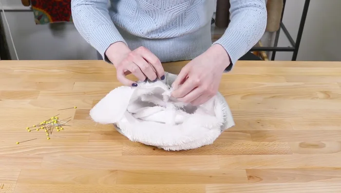 Turn the hat right side out through the gap. Fold in the edges of the opening and hand sew with an invisible stitch.