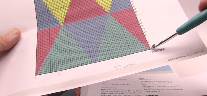 As you proceed, the triangle pattern will naturally form as you increase and decrease stitches according to the chart. Rows will be identical every other row.