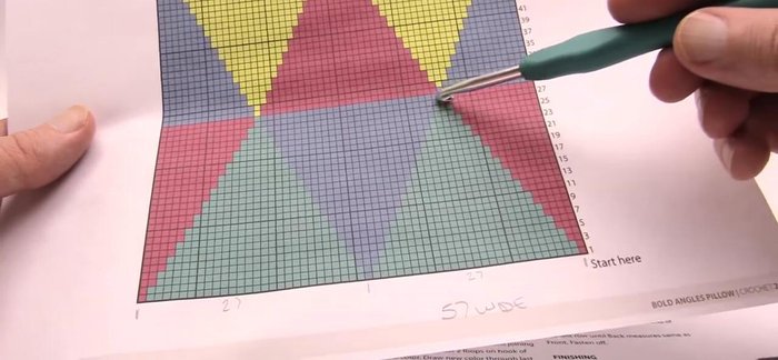 Continue until you reach row 28, then fasten off and begin again with fresh yarn for the next half of the pillow (if you choose to do a full graphghan design).