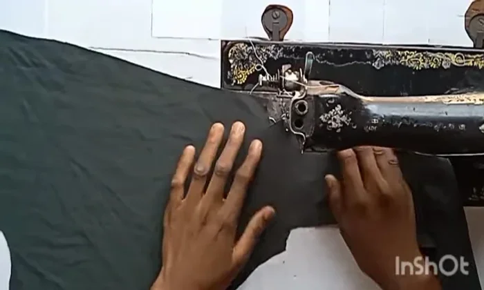 Sew from the center to the belt line, turning the belt pieces to the front.