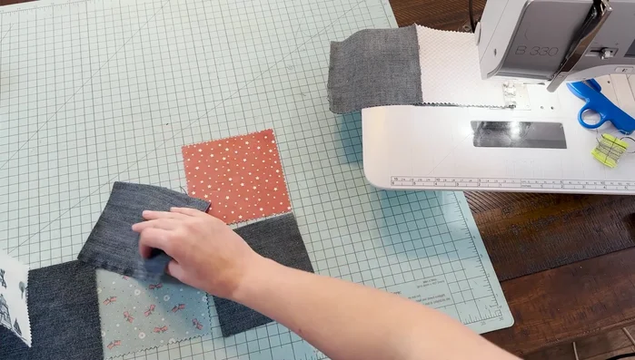 Chain piecing: Sew the blocks together using chain piecing to improve efficiency. Press seams towards the cotton fabric.