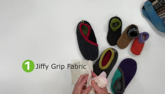 Purchase Jiffy Grip fabric from fabric stores or online.