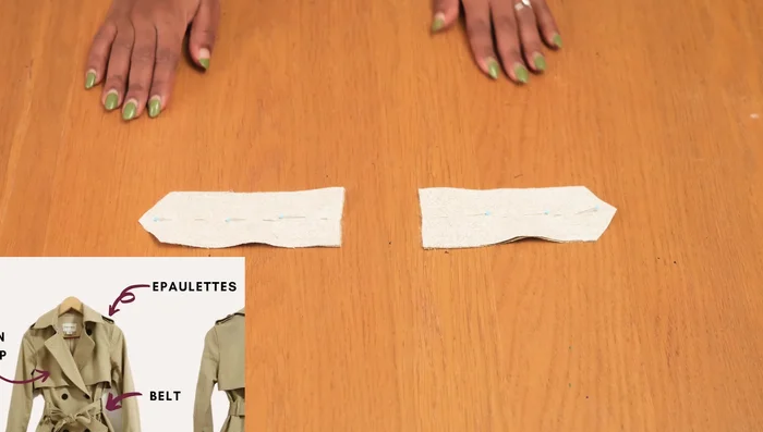 Sew the epaulette pieces together, trim corners, and turn inside out. Edgestitch for a clean finish.