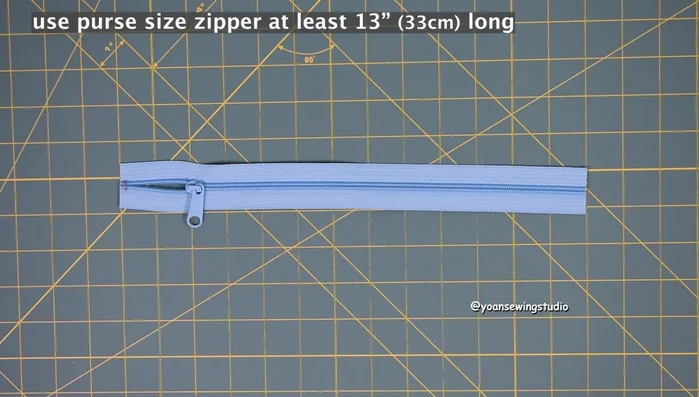 Prepare the zipper closure (13 inches long) and zipper tabs.