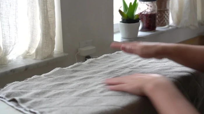 Press the quilted layers to relax fibers and prevent twisting in the next step.