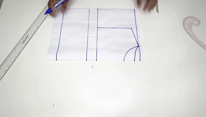 Place half your nipple-to-nipple measurement on the bust line and waistline, then connect these points. Add half an inch on each side and connect to form the bust dart.