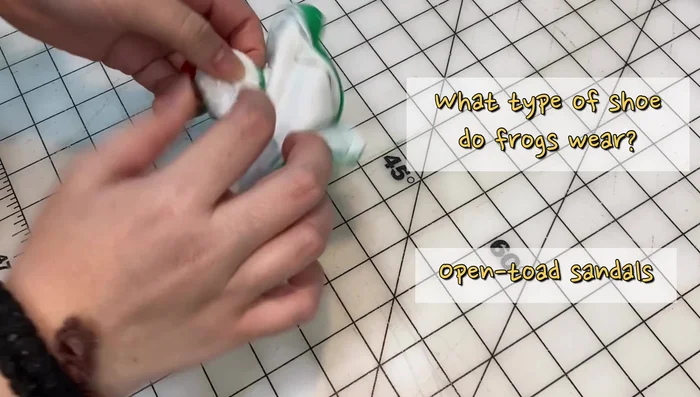 Stuff the frog with filling (beanies and/or cotton fluff).