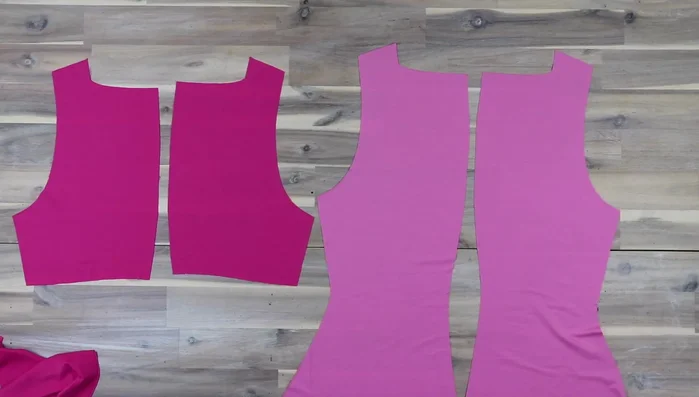 Sew shoulder seams of dress and facing. Add ¾ inch (1 cm) wide clear elastic to the dress shoulder seams only.