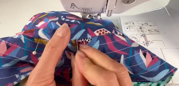 Finish: Turn hat right side out, fold and pin the opening. Edge stitch the crown, pulling both layers taut.