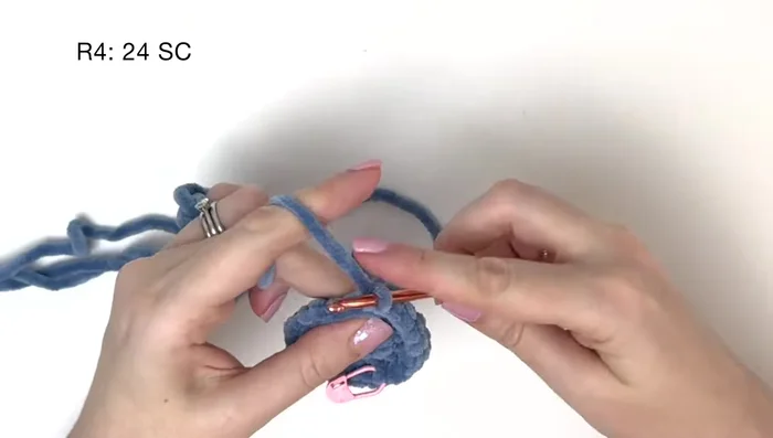 Round 4: 24 single crochet - Add stitch markers to the first and last stitches in the back loops only