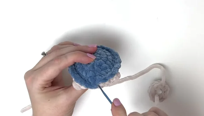 Make the tail: chain 2, slip stitch into first chain, slip stitch into body, close and cut yarn