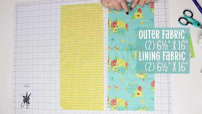 Prepare Fabric: Cut four 6.5" x 16" pieces each for the bag's exterior and lining. Consider fabric direction if using directional prints.
