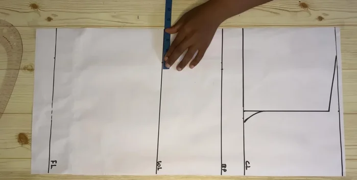 On the chest, waist, and hip lines, add 1 inch seam allowance to your initial measurements divided by four. Connect these points.