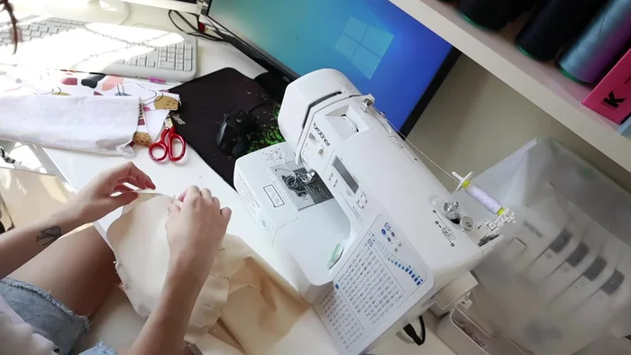 Attach lining circle: Pin and sew the circular edge of one lining piece to one edge of the rectangle, matching seam allowances.