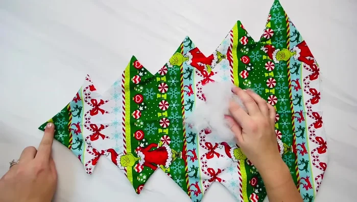 Optional Stuffing: Add fiberfill to corners (not the tip) for dimension, securing with pins if needed.