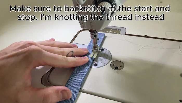 Sew the closed side: Sew the outer areas of the closed side, starting and ending at the ⅛ inch marks, stopping one stitch before/past the marked lines to create a clean finish.