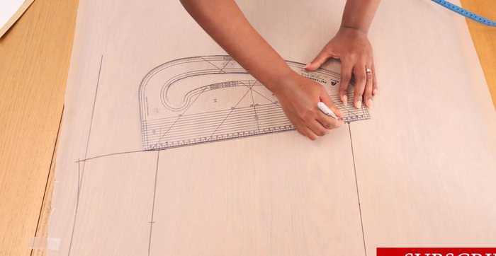Adjust pattern for A-line silhouette: Open the side seam to accommodate the hips. Mark the hip measurement (divided by 4) horizontally and connect to the hemline. Trace the final pattern pieces.