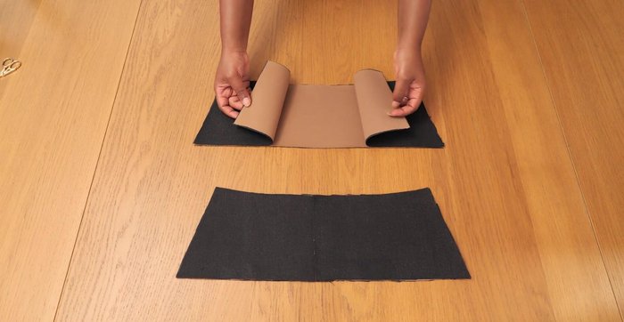 Sew the waistband pieces: Put right sides together, sew up the side seams, and press flat.