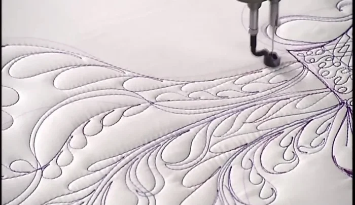 Stitch ribbon feathers: Create curved ribbon shapes, emphasizing the heels (outer curve) and adding feathers in the valleys (inner curve).