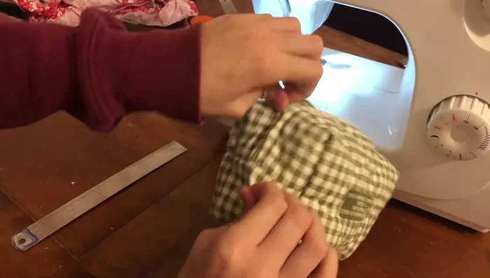 Turn Right Side Out: Turn the pouch right side out to reveal the finished makeup pouch.