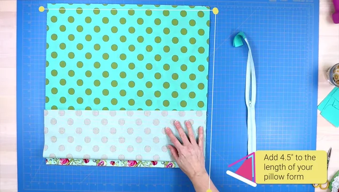Cut back panel: Width = pillow form width; Length = pillow form length + 4.5 inches. Divide the length in half.