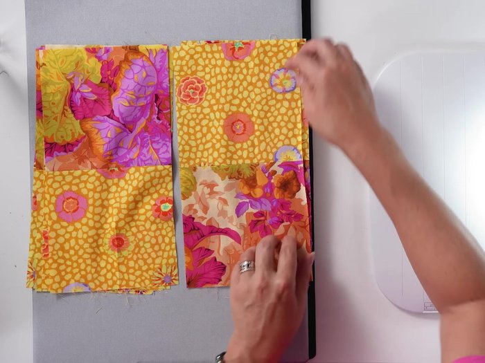 Assemble Block B (cont.): Rotate and sew Unit C pieces. Press seams. Repeat.