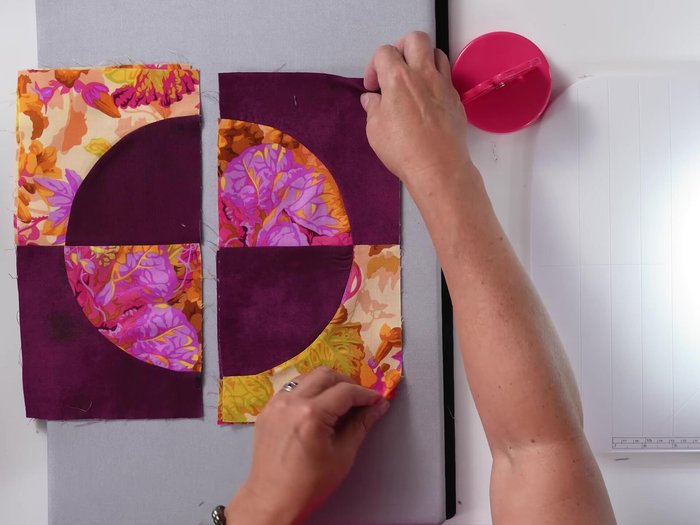 Assemble Block B (cont.): Rotate and sew Unit C pieces. Press seams. Repeat.