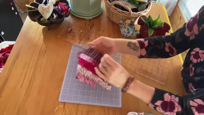 Sew the squares together to create patches.