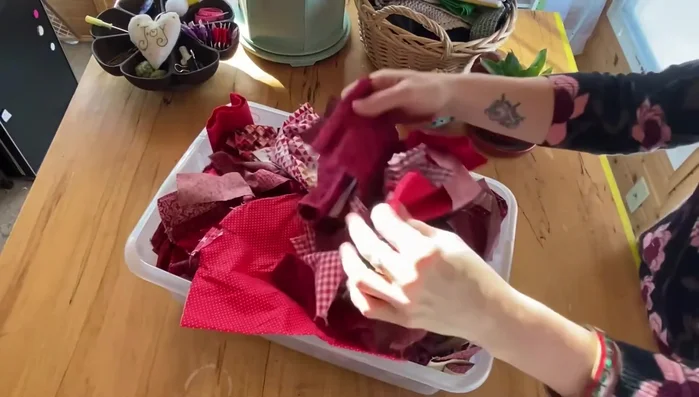 Sew the squares together to create patches.