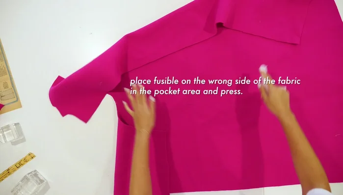 Stitch the rectangle, pin welts to the front of the garment, and stitch point-to-point.