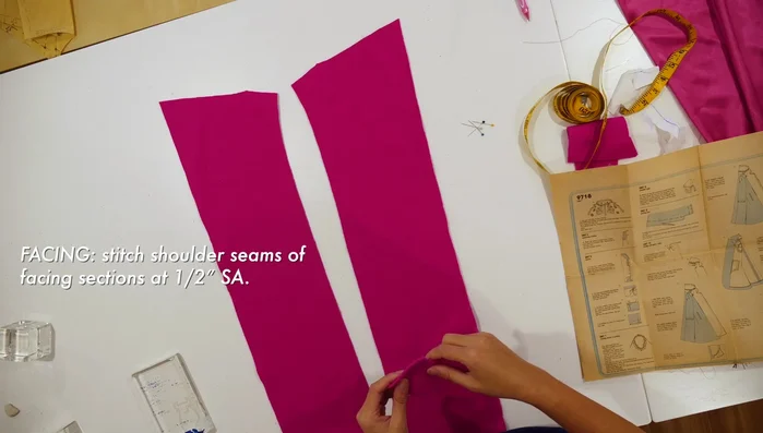 Sew shoulder seams of the facing at a ½ inch seam allowance.