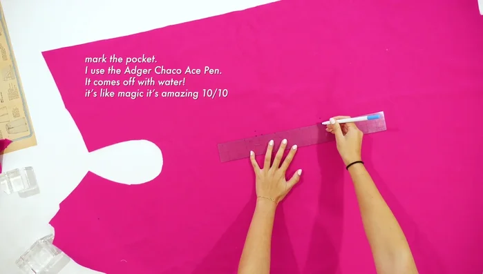 Stitch the rectangle, pin welts to the front of the garment, and stitch point-to-point.