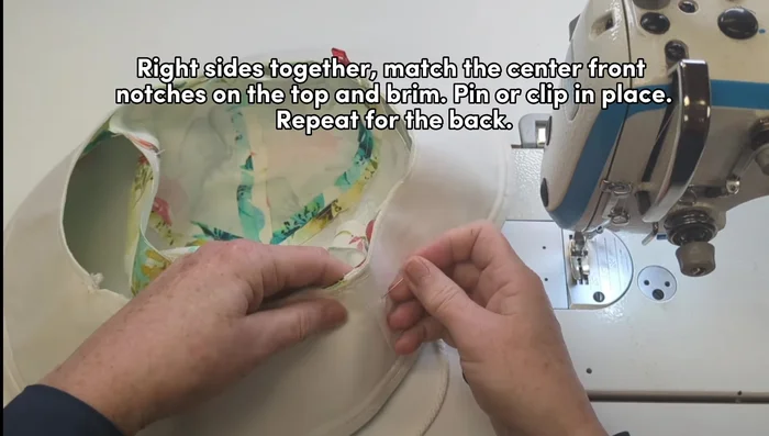 Sew remaining top panels to brim, leaving one panel open for turning.