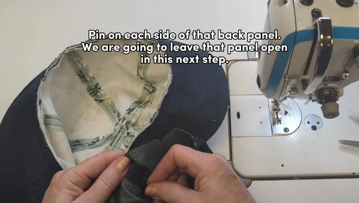Sew remaining top panels to brim, leaving one panel open for turning.