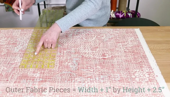 Cut upper lining pieces: Cut two lining fabric pieces 2.5 inches high and same width as other pieces. These will be visible above the zipper.