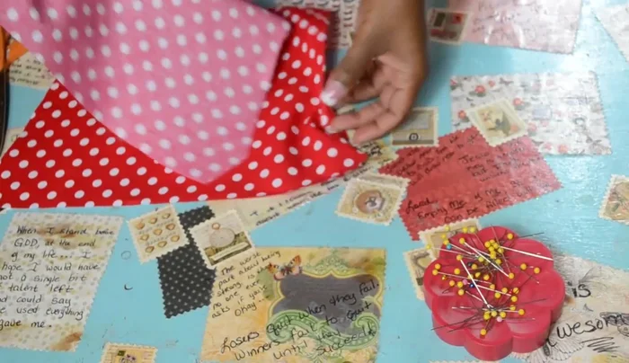 Pin two side pieces together (right sides together), then sew a straight stitch along the side. Repeat for the other side pieces.