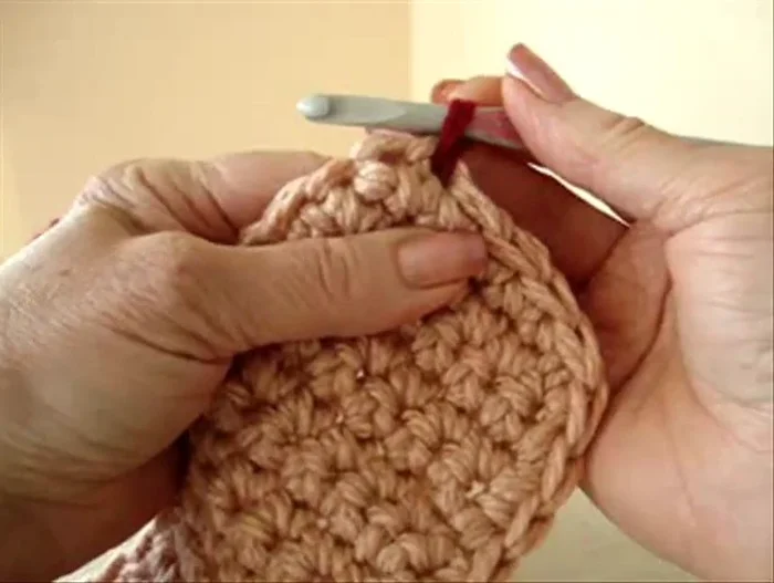 For the last row, skip a stitch at the beginning and end, slip stitch to join, and fasten off.