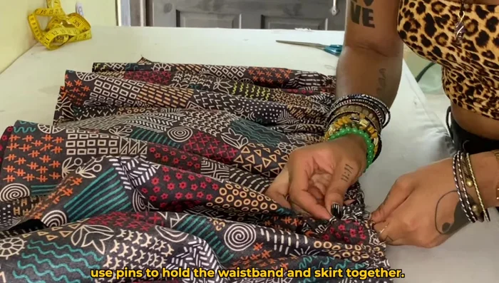 Sew the waistband and skirt together with a 1/2 inch seam allowance.