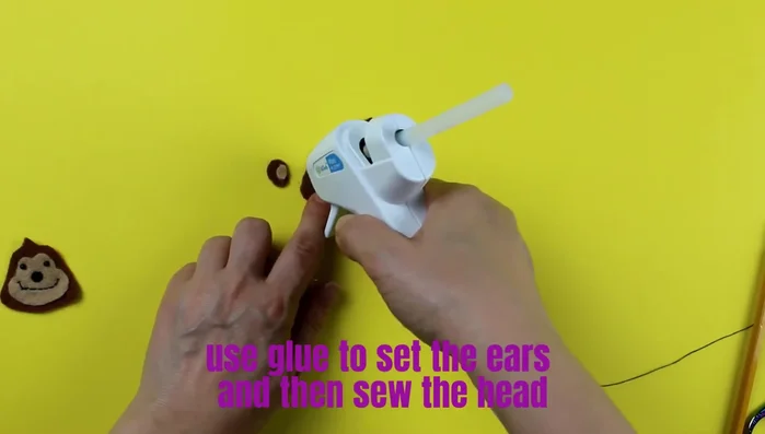 Sew around the headpiece, leaving a gap for stuffing. Use pins or glue to hold pieces together while sewing.